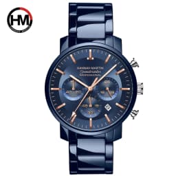 2024 New Multi functional Watch Hannah Martin Brand 46mm Blue Silver Stainless Steel Leisure Quartz Timing Watch Freee Shipping