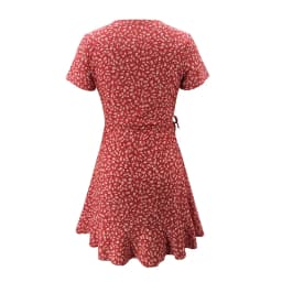 Summer Women’s Floal A-Line Dress Sweet Elegant Floral Ruffles V-neck Bandage Short Dress for Lady Chic Flowers Mini Dress