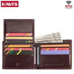 KAVIS Handmade Men's Wallet Genuine Leather RFID Card Holder with ID Window Large Capacity Male Storage Money Bag Fashion