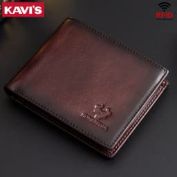 KAVIS Handmade Men's Wallet Genuine Leather RFID Card Holder with ID Window Large Capacity Male Storage Money Bag Fashion