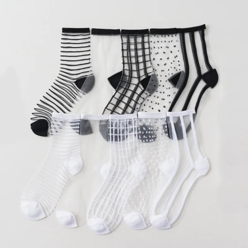 5 Pairs Women Ladies Socks Fashion Sheer Mesh Glass Silk Socks Ultrathin Transparent Crystal Lace Fabulous Elastic Summer Ankle