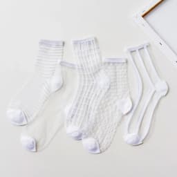 5 Pairs Women Ladies Socks Fashion Sheer Mesh Glass Silk Socks Ultrathin Transparent Crystal Lace Fabulous Elastic Summer Ankle