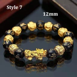 Feng Shui Obsidian Stone Beads Bracelet Wristband Gold Color Black Pixiu Wealth Good Luck Women Bracelet  Men Women Unisex