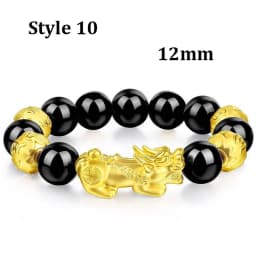 Feng Shui Obsidian Stone Beads Bracelet Wristband Gold Color Black Pixiu Wealth Good Luck Women Bracelet  Men Women Unisex