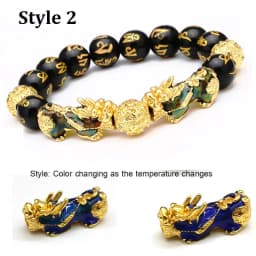 Feng Shui Obsidian Stone Beads Bracelet Wristband Gold Color Black Pixiu Wealth Good Luck Women Bracelet  Men Women Unisex