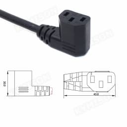 IEC320 C14 to C13 Extension Cord, C14 with Screw Holes and C13 Angled 30cm / 60cm Lenght, H05VV-F 3G 0.75MM