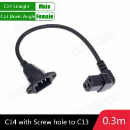 IEC320 C14 to C13 Extension Cord, C14 with Screw Holes and C13 Angled 30cm / 60cm Lenght, H05VV-F 3G 0.75MM