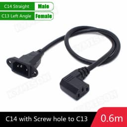 IEC320 C14 to C13 Extension Cord, C14 with Screw Holes and C13 Angled 30cm / 60cm Lenght, H05VV-F 3G 0.75MM