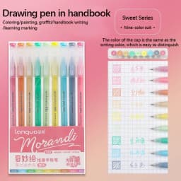 Languo Gel Pen Large Capacity Handbook Pens 6/9Pcs 0.6mm Student Art Diy Doodling Drawing Markers Office Kawaii Art Stationery