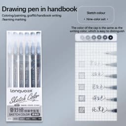 Languo Gel Pen Large Capacity Handbook Pens 6/9Pcs 0.6mm Student Art Diy Doodling Drawing Markers Office Kawaii Art Stationery