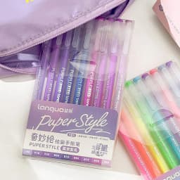 Languo Gel Pen Large Capacity Handbook Pens 6/9Pcs 0.6mm Student Art Diy Doodling Drawing Markers Office Kawaii Art Stationery