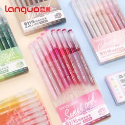 Languo Gel Pen Large Capacity Handbook Pens 6/9Pcs 0.6mm Student Art Diy Doodling Drawing Markers Office Kawaii Art Stationery