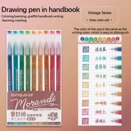 Languo Gel Pen Large Capacity Handbook Pens 6/9Pcs 0.6mm Student Art Diy Doodling Drawing Markers Office Kawaii Art Stationery
