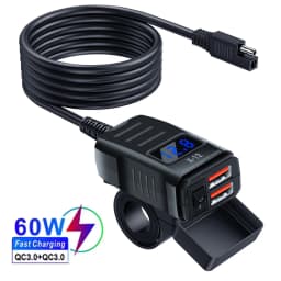 PD+QC3.0 Motorcycle USB Fast Charger 60W Handlebar Dual USB Socket with Switch Voltmeter Waterproof 12V Power Supply Adapter