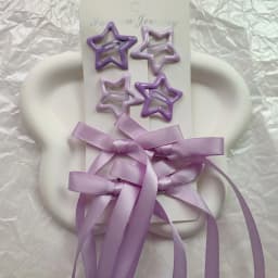 6-piece set of women's hair accessories, starry and bow set, ballet style bow ribbon ribbon hair clip, double ponytail ribbon br