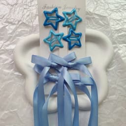 6-piece set of women's hair accessories, starry and bow set, ballet style bow ribbon ribbon hair clip, double ponytail ribbon br