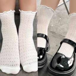 5/1pairs Lace Mesh Socks for Women Summer Cotton White Retro Thin Breathable Mid Length Sock Girl Fashion Sweet Loose Comf Socks