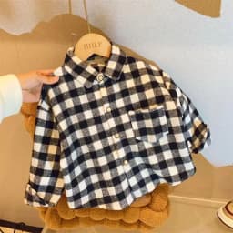 Autumn Children's Clothes Girls Boys Casual Retro Lapel Shirt Long Sleeves Single-breasted Tops Blouses Plaid Shirts