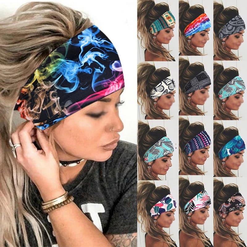 Boho Turbans Yoga Elastic Head Wrap Women Headband Wide Hairbands Headwear Floral Bandanas Fashion Hair Band Accessories YZL05-2