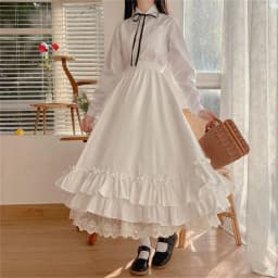 Korean Style Black White Half Skirt Female Long Skirts Japanese Solid Color Double Layer Vintage French Ruffled A-line Skirt