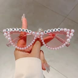 KAMMPT Cat Eye Design Gift Shades Shiny Pearl Decor Pink Present Glasses for Women's Birthday Party Favor Ladies Props Frame