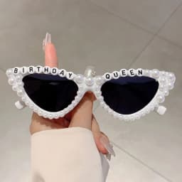 KAMMPT Cat Eye Design Gift Shades Shiny Pearl Decor Pink Present Glasses for Women's Birthday Party Favor Ladies Props Frame