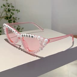 KAMMPT Cat Eye Design Gift Shades Shiny Pearl Decor Pink Present Glasses for Women's Birthday Party Favor Ladies Props Frame
