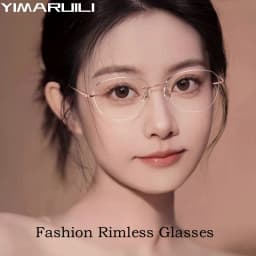 YIMARUILI Ultralight Fashion Cat Eye Rimless Glasses Women Retro Titanium Alloy Retouch Face Optical Prescription Framework 690A