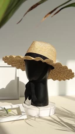 USPOP New Spring Summer Sun Hats Fashion Casual Scalloped Brim Straw Jazz Hat with Straps for Outdoor Beach Sun Protection