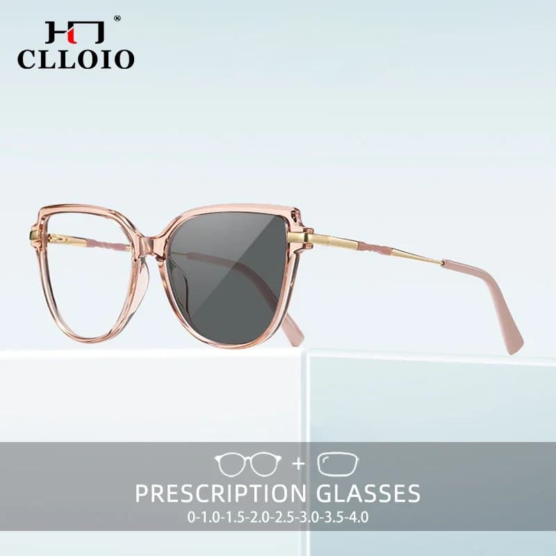 CLLOIO TR90 Women Anti blue Blocking Reading Eyeglass Fashion Oversize Cat Eye Frame Photochromic Prescription Optical Glasse