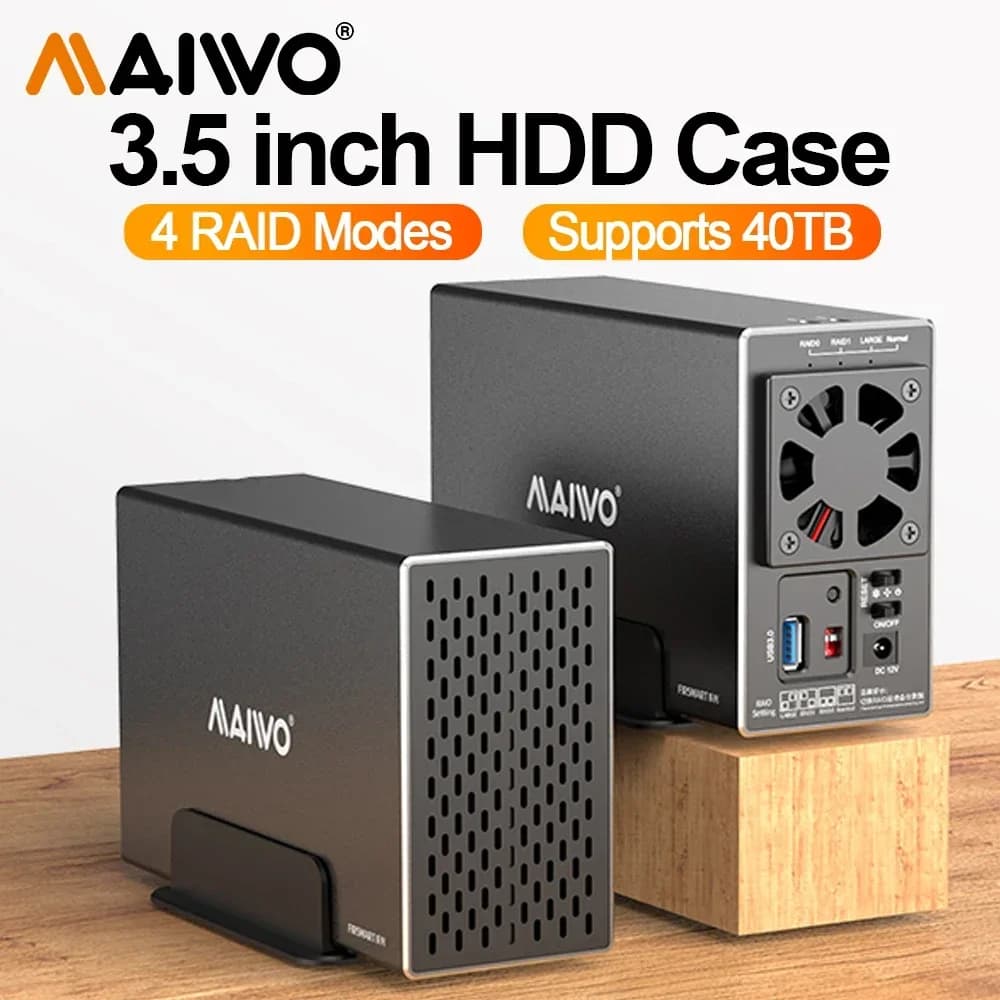 MAIWO 3.5 Inch HDD Case SATA RAID Storage Enclosure Dual Bay Hard Drive Docking Station for 2.5/3.5 Inch External Hard Drive Box