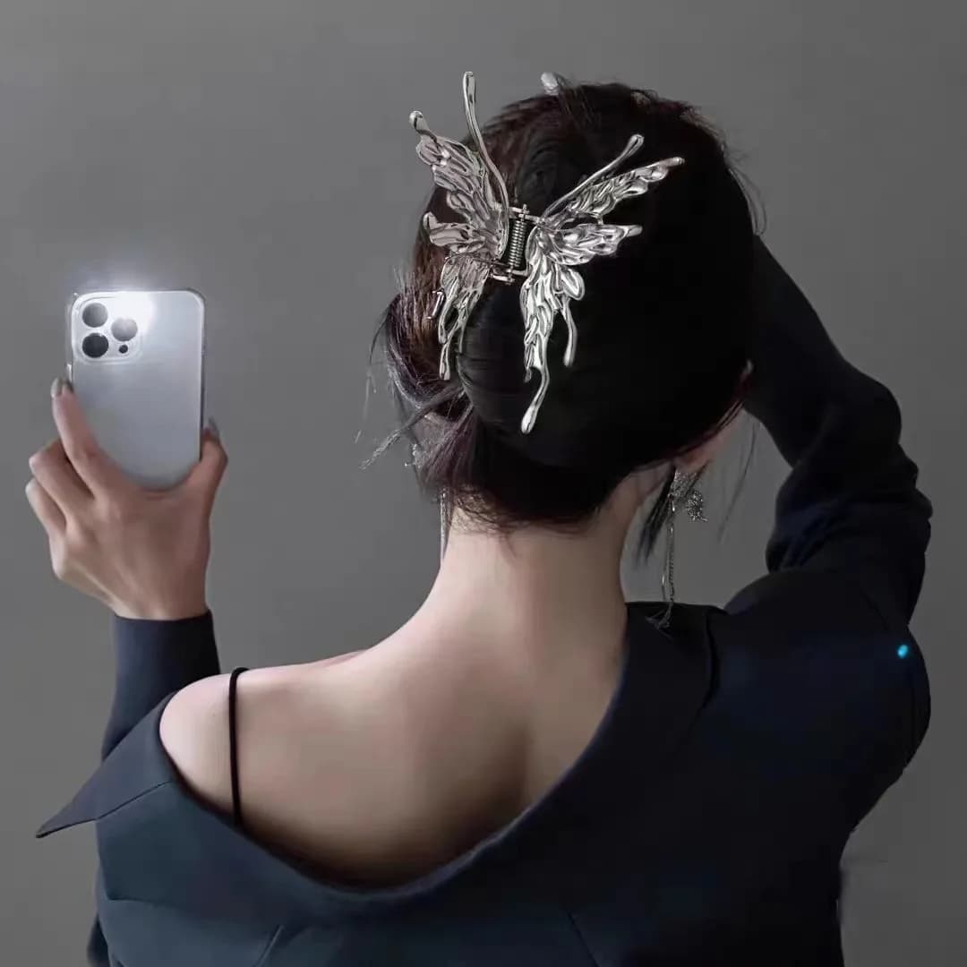 Butterfly Hair Clip Bright Silver Cross Geometric Hairpin Rose Flower Hair Claw Woman Girls Styling Barrette Headdress