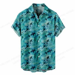 Summer Hawaiian Shirts Fish Printed Shirt Men Women Fashion Short Sleeve Blouse Men's Vocation Lapel Beach Camisas Sea