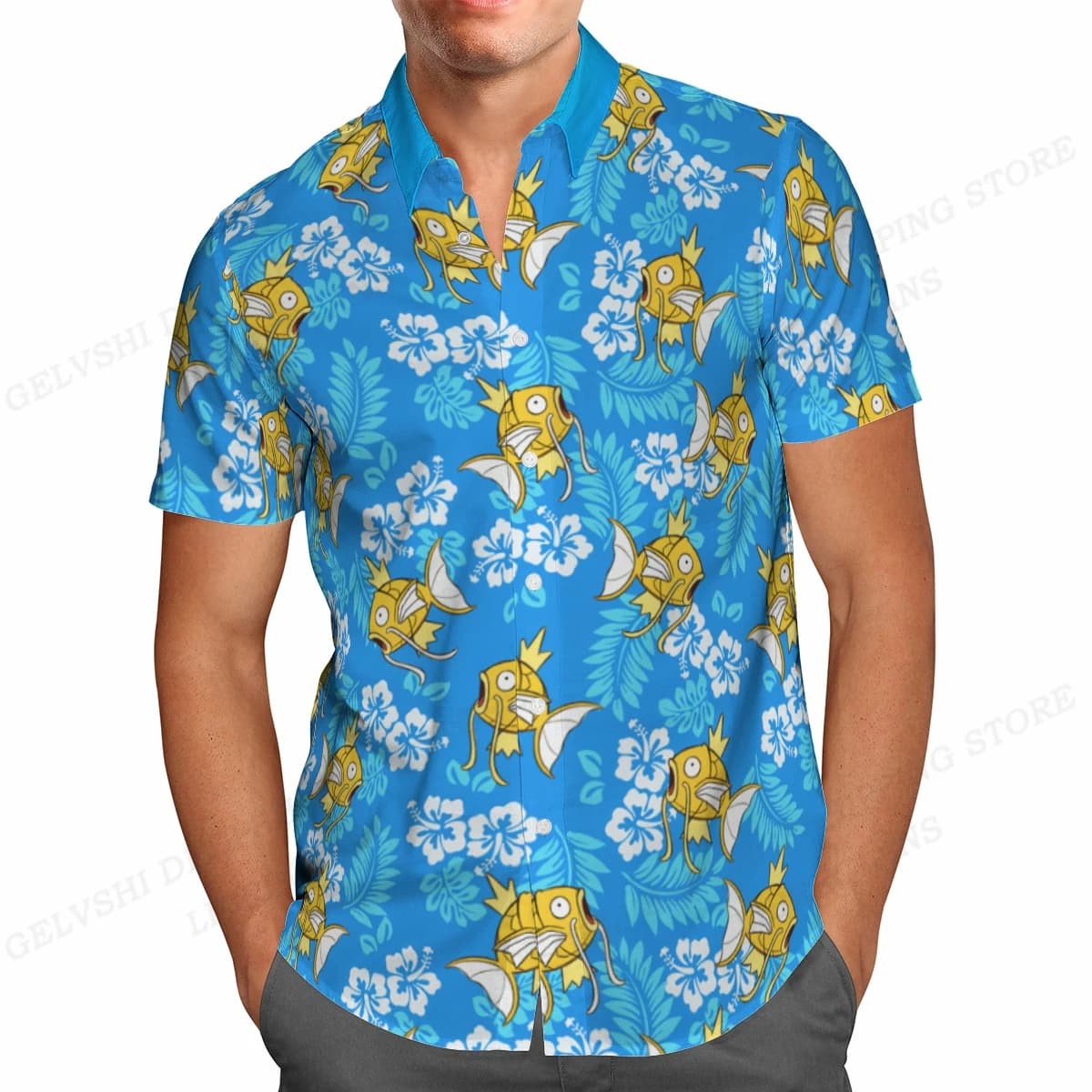 Summer Hawaiian Shirts Fish Printed Shirt Men Women Fashion Short Sleeve Blouse Men's Vocation Lapel Beach Camisas Sea