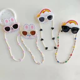 2Pcs/Set Spring Summer Kids Cat Eye Sunglasses Kawaii Fashion Sunscreen Eyeglasses with Eyeglass Chains Outdoor Children Eyewear