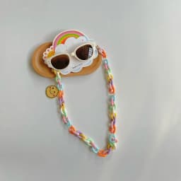 2Pcs/Set Spring Summer Kids Cat Eye Sunglasses Kawaii Fashion Sunscreen Eyeglasses with Eyeglass Chains Outdoor Children Eyewear