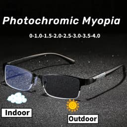 Popular Color Changing Photochromic Glasses for Men Women Business Near Sighted Eyeglasses Unisex Vintage Half Frame Myopia