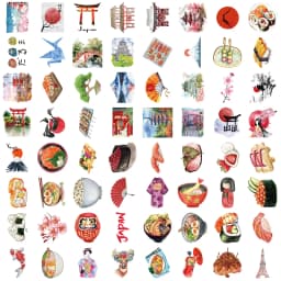 64pcs Watercolor Japan Travel Cartoon Graffiti Sticker DIY Phone Guitar Laptop Notebook Suitcase Cup Waterproof Sticker Kids Toy