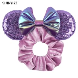New Cute Mouse Ears Headwear Tie Hair Festival Sequin Women 3.6"Bow Elastic Headband Girl Party DIY Hair Accessories Gift