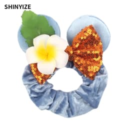 New Cute Mouse Ears Headwear Tie Hair Festival Sequin Women 3.6"Bow Elastic Headband Girl Party DIY Hair Accessories Gift