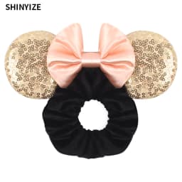 New Cute Mouse Ears Headwear Tie Hair Festival Sequin Women 3.6"Bow Elastic Headband Girl Party DIY Hair Accessories Gift