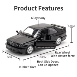 1:36 BMW M3 1987 Alloy Car Model Diecast Toy Rubber Tires Wheel Pull Back Vehicles 2 Doors Opened Cars for Boys Birthday Gifts