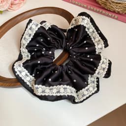 White Fabric Butterfly Large Intestine Hair Band Black Polka Dots Decor Hair Circle Horsetail Leather Band Hair Accessories A-