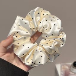 White Fabric Butterfly Large Intestine Hair Band Black Polka Dots Decor Hair Circle Horsetail Leather Band Hair Accessories A-