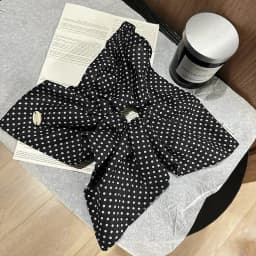 White Fabric Butterfly Large Intestine Hair Band Black Polka Dots Decor Hair Circle Horsetail Leather Band Hair Accessories A-