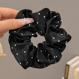 White Fabric Butterfly Large Intestine Hair Band Black Polka Dots Decor Hair Circle Horsetail Leather Band Hair Accessories A-