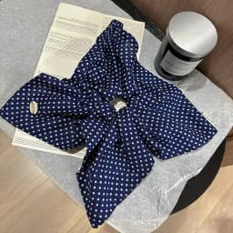 White Fabric Butterfly Large Intestine Hair Band Black Polka Dots Decor Hair Circle Horsetail Leather Band Hair Accessories A-