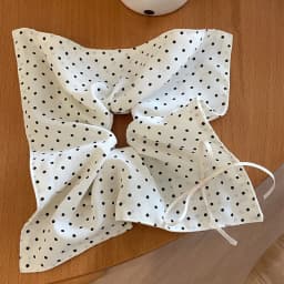 White Fabric Butterfly Large Intestine Hair Band Black Polka Dots Decor Hair Circle Horsetail Leather Band Hair Accessories A-