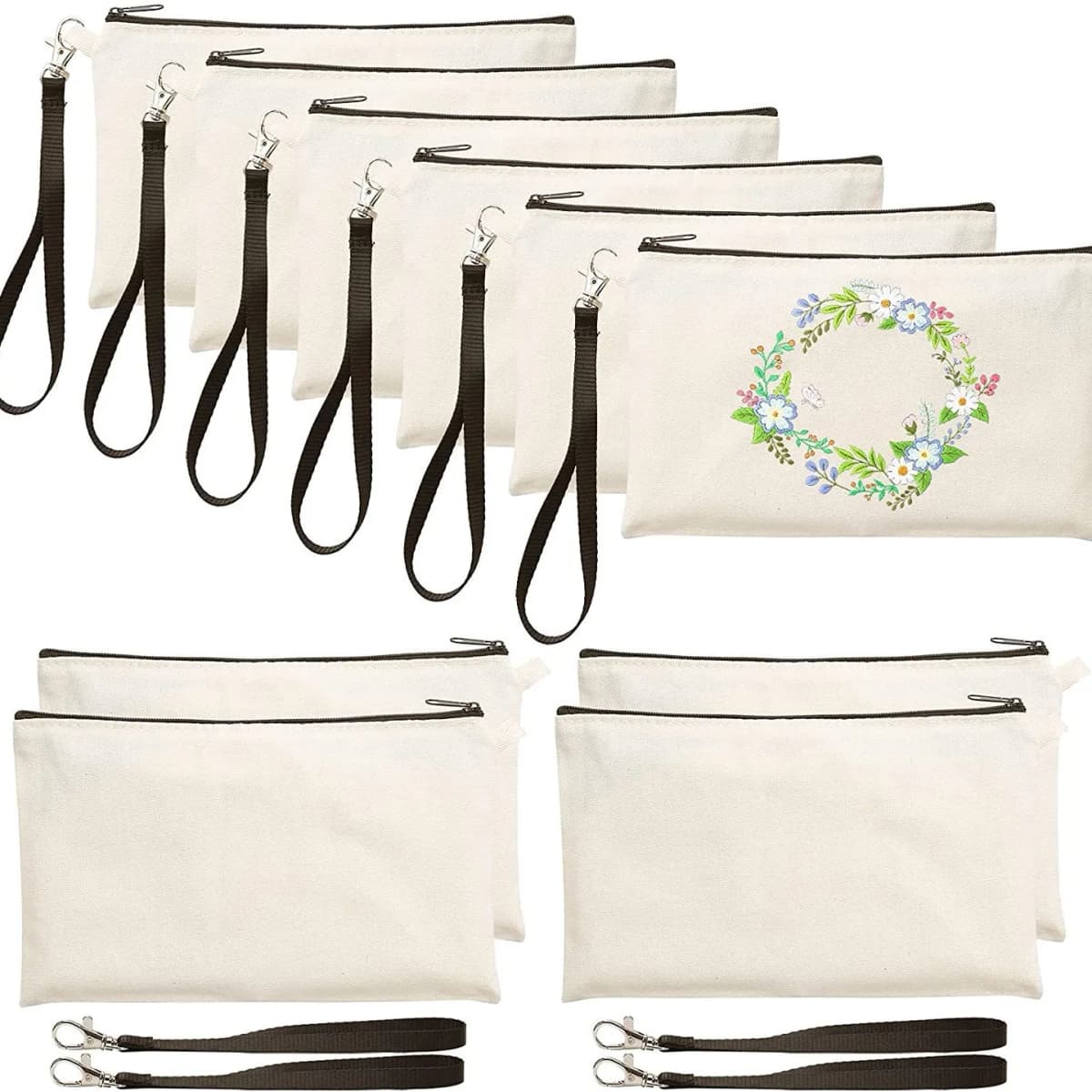 8.3'×5.1' Canvas Zipper Bag Reusable Pouch Blank DIY Craft Canvas Bag Bulk for Painting Cosmetic Bag Makeup 10 Pack