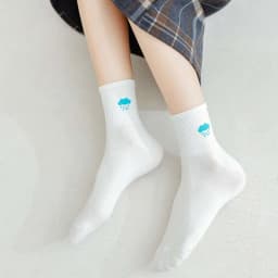 5 Pairs Of Women's Socks Set Spring And Autumn White Cartoon Socks Women's Cute Pure Cotton Weather Socks Fun Socks